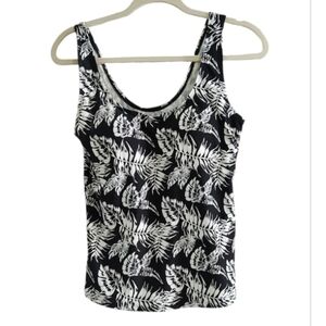 Caribbean Black and White Tropical Print Tank Swim Top